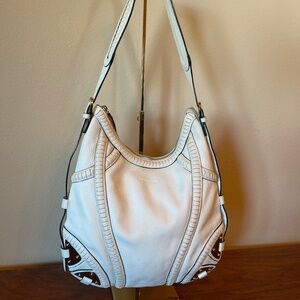 Cromia White Shoulder/ Crossbody Embellished with Silver Bag, Purse, Tote